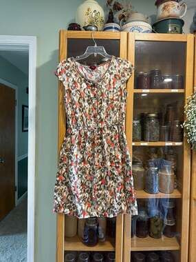 Merona Women's Size Medium 100% Cotton Brown Coral Floral Leopard Print Cap Slee